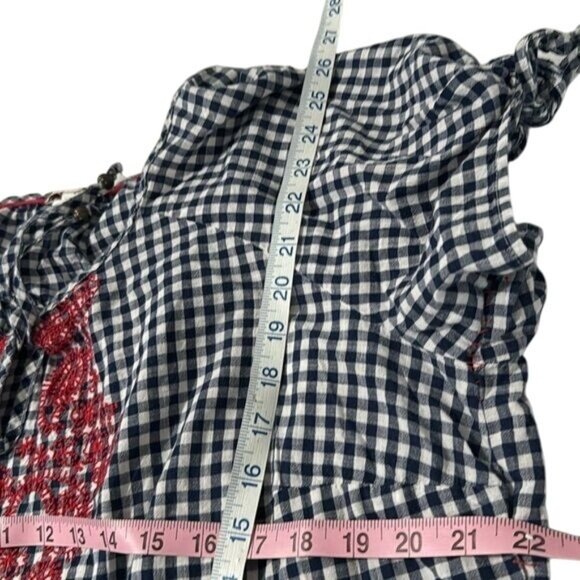 Westport 1989 Womens 2X Navy & White Gingham Blouse With Red Embroidery & Tie Sl - Picture 6 of 6